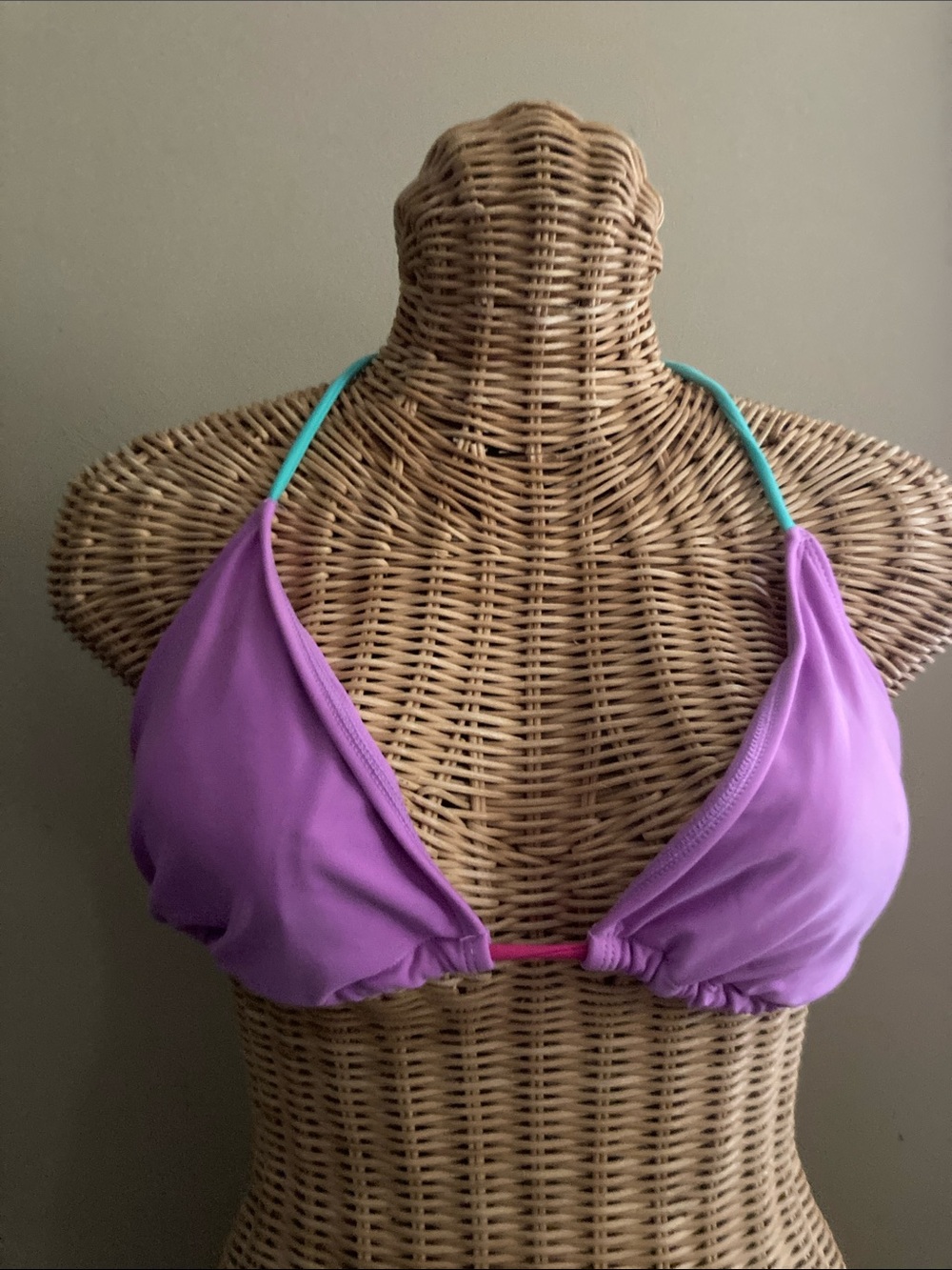 Purple Triangle Bikini Top with Contrasting Straps L